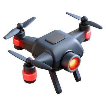 wonderful contemporary A solitary drone hovering against a black void, its red indicator light blinking, minimalist style, low-key lighting exclusive png