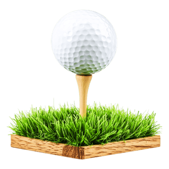 White Golf Ball on a Wooden Tee Surrounded by Fresh Green Grass png