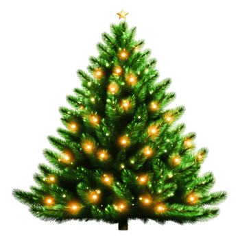 Beautifully Decorated Christmas Tree with Sparkling Lights and Star png