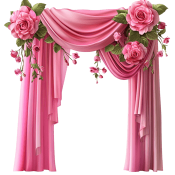 Elegant Pink Drapes with Floral Decoration for Wedding or Event png
