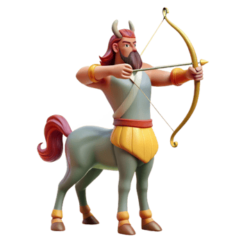serene artistic A wise centaur teaching archery in a tranquil forest clearing, sunlight filtering through the trees, painted in a classical Renaissance style premium png