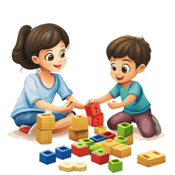 Happy Children Playing with Colorful Building Blocks Educational Activity png