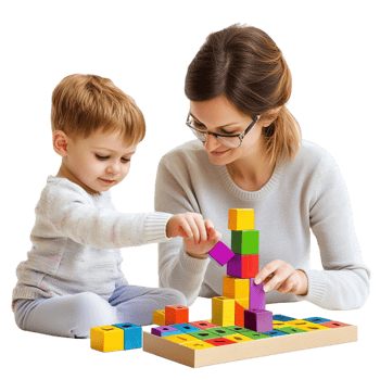 Mother and Child Playing with Colorful Building Blocks Educational Concept png
