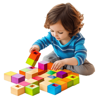 Cute Little Boy Playing with Colorful Wooden Blocks png
