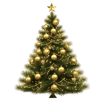 Beautiful Christmas Tree with Golden Ornaments png