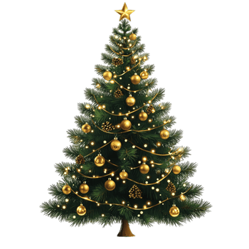 A Beautiful Christmas Tree with Golden Ornaments png