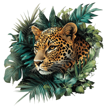 Wild Leopard with Green Foliage Jungle Wildlife png