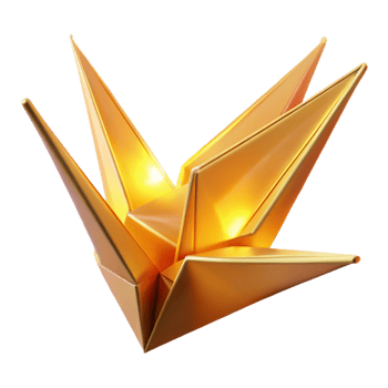 vibrant creative A single, unfolding origami crane made of translucent rice paper, illuminated from within by a warm, golden light high resolution png