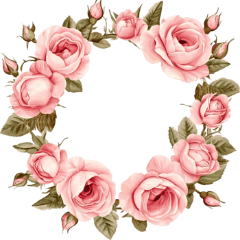 Floral wreath with pink roses on romantic decorative circle png