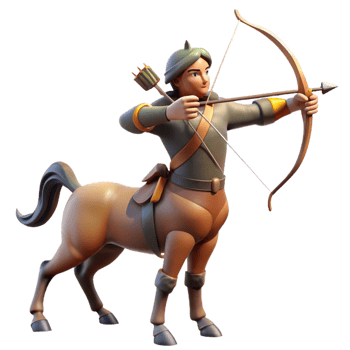 magnificent vintage A stoic centaur archer aiming at a distant target, sunset lighting, hyperrealistic style high resolution png