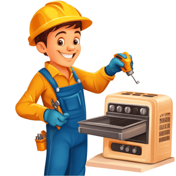 worker with orange helmet repairing oven on home appliance repair service png