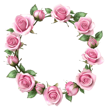 Floral wreath with pink roses and green leaves on romantic botanical frame png