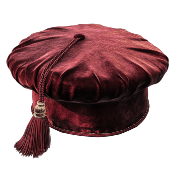 Maroon velvet graduation cap on academic hat ceremony symbol png