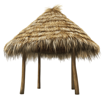 Traditional thatched roof hut on rural shelter architecture png