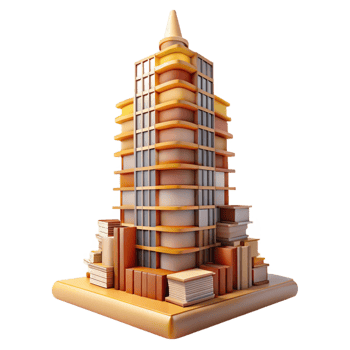 beautiful modern A towering skyscraper made entirely of books, warm interior lighting, whimsical, intricate details, high resolution png