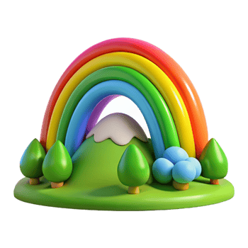 stunning minimalist A rainbow arching over a lush green valley, vibrant colors, fantasy art style exclusive png