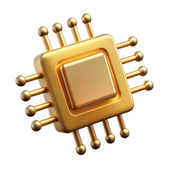 elegant minimalist A single microchip, magnified, intricate golden pathways gleaming under a scanning electron microscope, scientific illustration style original png