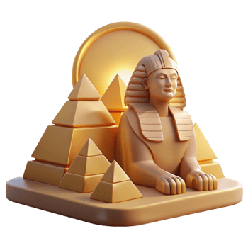 wonderful abstract A stoic sphinx guarding the pyramids, bathed in the golden light of the setting sun, ancient Egyptian art style high resolution png