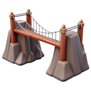 magnificent traditional A suspension bridge, spanning a deep gorge, dramatic, engineering marvel style exclusive png