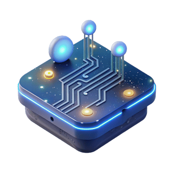 elegant abstract A single, glowing circuit board floating in space, intricate pathways illuminated by starlight, photorealistic style premium png