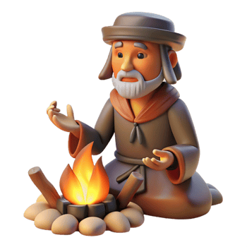 extraordinary creative A wise old shaman communicating with spirits, campfire light, tribal art style high resolution png
