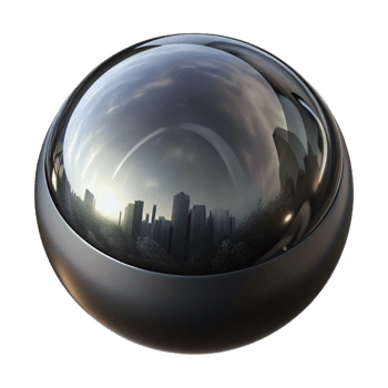 impressive minimalist A single, perfect sphere of polished obsidian, reflecting a distorted cityscape, with dramatic, Rembrandt-style lighting high resolution png