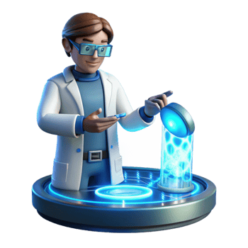 serene modern A scientist working on a complex holographic interface, cool, blue lighting, futuristic style original png