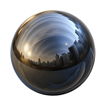 stunning creative A single, perfect sphere of polished obsidian, reflecting a distorted cityscape, with dramatic, Rembrandt-style lighting premium png
