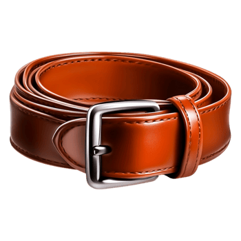 Elegant brown leather belt with shiny silver buckle on png