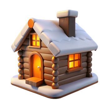 magnificent vintage A log cabin, snow-covered roof, warm firelight in the windows, cozy, rustic style authentic png