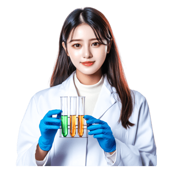 Female Scientist Holding Test Tubes with Colorful Liquids png