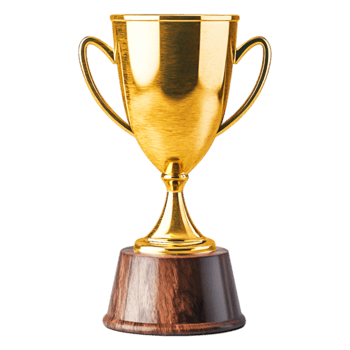 Golden trophy on wooden pedestal symbolizing achievement and success png
