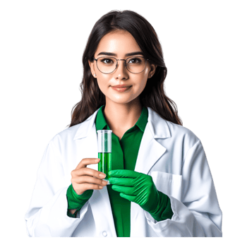 Female Scientist Holding Test Tube with Green Liquid in Laboratory png