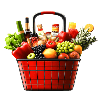 Fresh and Colorful Grocery Basket Filled with Healthy Ingredients png