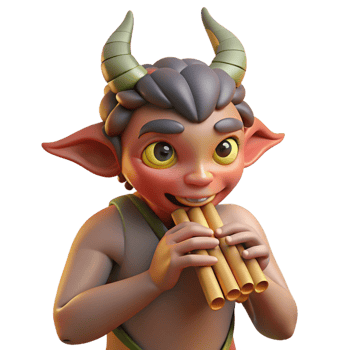 magnificent rustic A mischievous satyr playing a pan flute in a sun-dappled forest, Impressionist style exclusive png