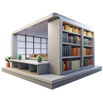 elegant traditional Modern library, sleek interior, natural light, bookshelves lining the walls, minimalist design, architectural photography, premium png