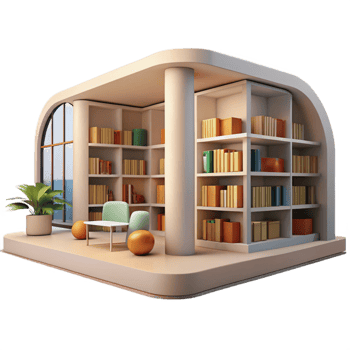 vibrant traditional Modern library, sleek interior, natural light, bookshelves lining the walls, minimalist design, architectural photography, genuine png