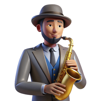 stunning rustic A portrait of a jazz musician with a saxophone, smoky jazz club lighting, art deco style genuine png
