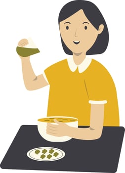 Illustration of Woman Eating Healthy Food with Flat Design. vector