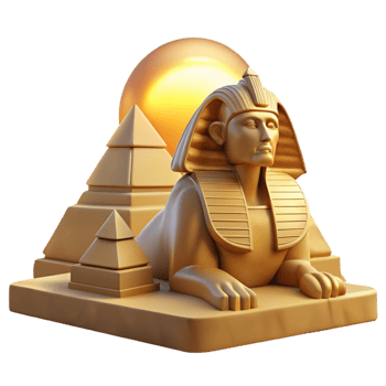 extraordinary traditional A stoic sphinx guarding the pyramids, bathed in the golden light of the setting sun, ancient Egyptian art style authentic png