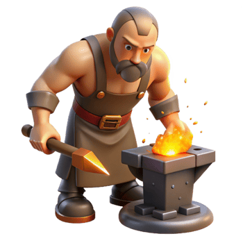 dramatic traditional A cyclops forging a weapon in his fiery forge, sparks flying, intense heat visible, realistic style premium png