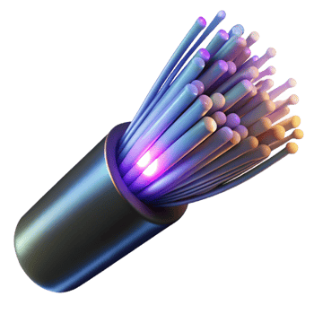 vibrant contemporary A close-up of a fiber optic cable, strands of light glowing within, abstract style, illuminated by the internal light 4K png
