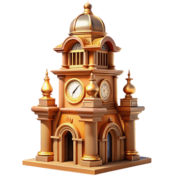 vibrant traditional A towering Art Nouveau clock tower, intricate details, warm golden light, ornate style, authentic png