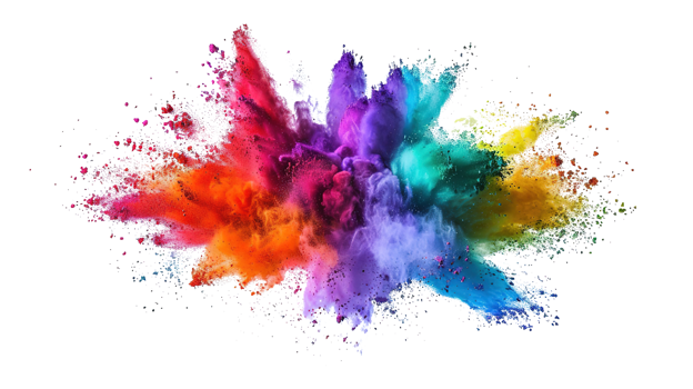 Colorful Powder Explosion Splash Isolated on Transparent Background - Rainbow Paint png