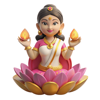 wonderful classic A graceful Hindu goddess Lakshmi, seated on a lotus flower, holding golden coins, traditional Indian miniature painting style, soft lighting, premium png