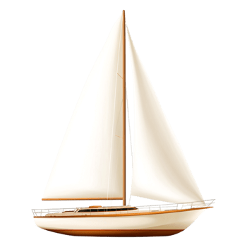 Elegant Sailing Boat with White Sails and Smooth Hull Design png