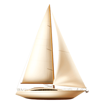Elegant White Sailboat with Full Sails Against Clear Blue Sky png