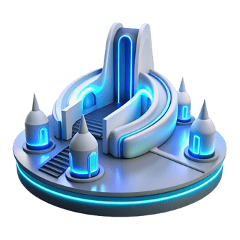 extraordinary artistic A futuristic spaceport, sleek white curves and glowing blue lines, neon lights reflecting on polished surfaces, cyberpunk style, authentic png