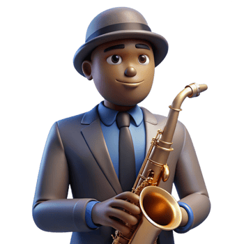 dramatic contemporary Portrait of a musician with a saxophone, lost in thought, dimly lit jazz club, film noir style exclusive png