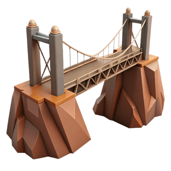 elegant artistic A suspension bridge, spanning a deep gorge, dramatic, engineering marvel style exclusive png
